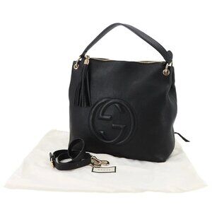 GUCCI SOHO Interlocking G 2way Shoulder Bag Leather Black 408825 Purse 90289217